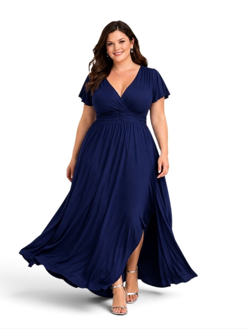 NY Collection 2X Navy Flutter Sleeve Empire Waist Formal Maxi Dress NWT